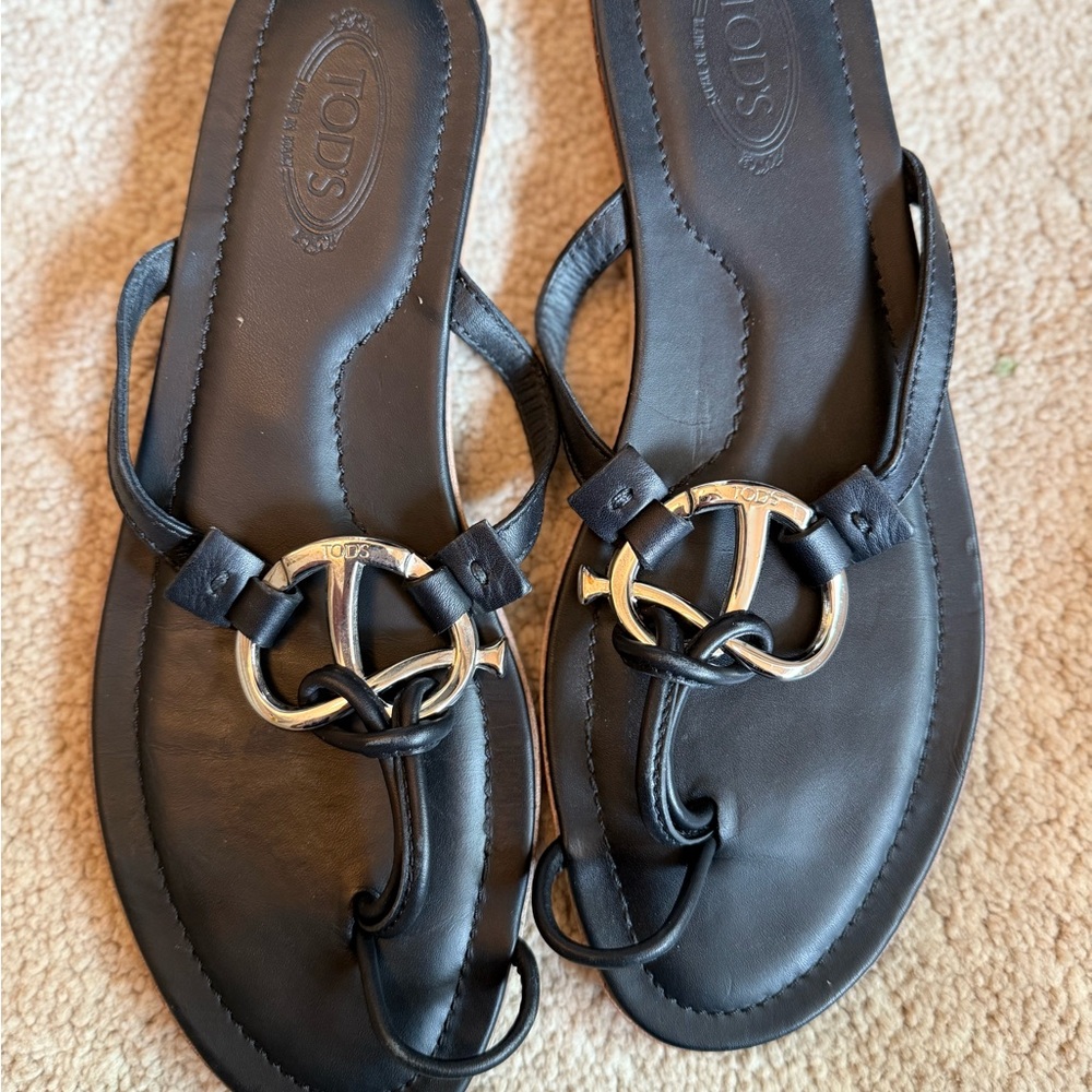 TOD’s Black Leather Sandals Silver accent 7 37